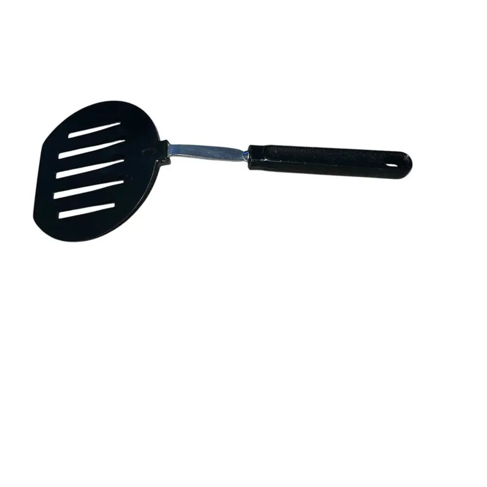 VINTAGE WIDE rounded 5 slotted  black EKCO U.S.A. SPATULA cook wear utensils 11
